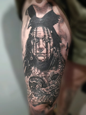 American Indian Black and Grey Realism Tattoo