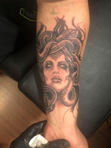 Medusa Forearm Black and Grey Tattoo