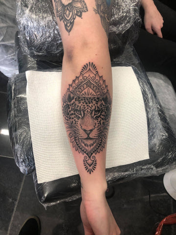 Lion Mandala Black and Grey Tattoo