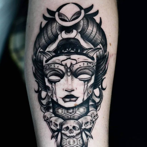 Horror Neo traditional Black and Grey Tattoo