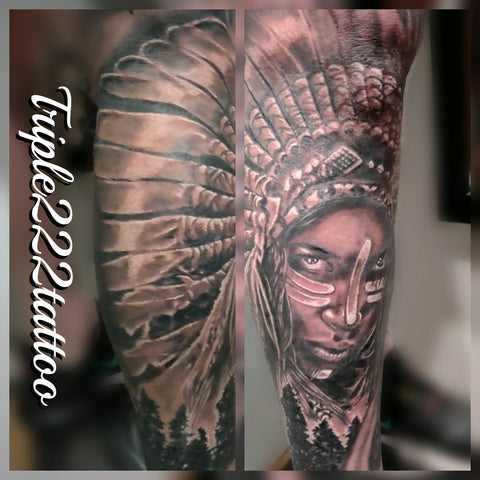 Female American Indian Realism Tattoo
