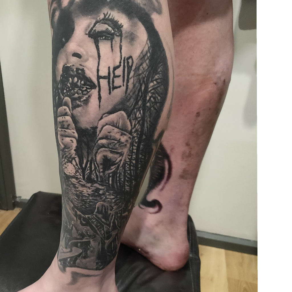 Horror leg sleeve done by artist  New Edge Ink Collective  Facebook