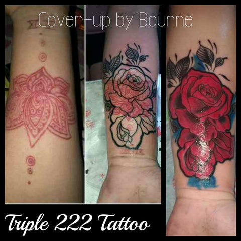 Red Rose Cover up Tattoo by Bourne