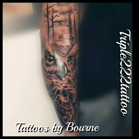 Black and Grey Owl  Realism Tattoo